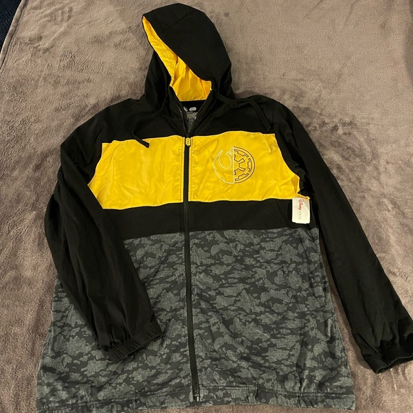 DISNEY WORLD STAR WARS REBEL BLACK & GOLD CAMO ZIP UP HOODIE MENS LG - Picture 1 of 4